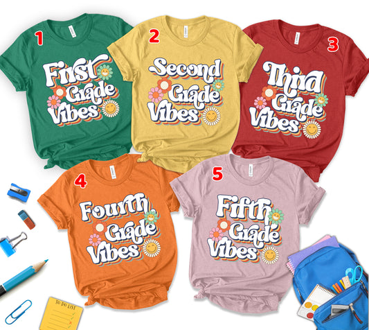 First Grade Vibes Shirt, Customized Grade Shirt, Back To School Shirt, First Day Of School Shirt, Elementary School Shirt, Gift For Teacher, Unisex T-shirt