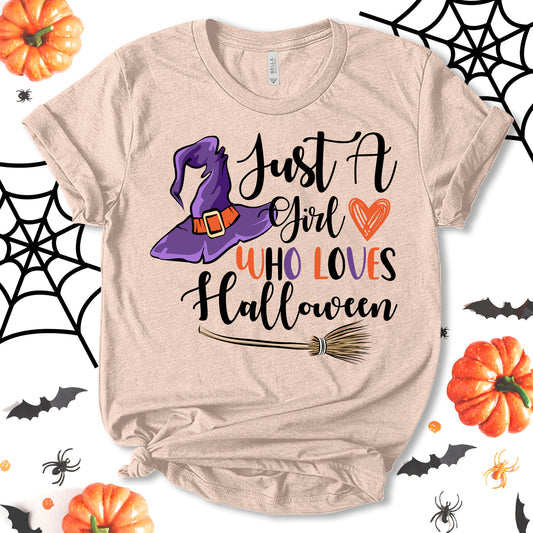 Just A Girl Who Loves Halloween Shirt, Wizard Shirt, Funny Halloween Shirt, Halloween Costume, Halloween Shirt For Girls, Party Shirt, Fall Shirt, Broom Shirt, Unisex T-shirt