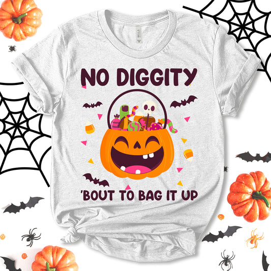 No Diggity 'Bout To Bag It Halloween Shirt, Cute Pumpkin Shirt, Funny Halloween Shirt, Pumpkin Season Youth Shirt, Halloween Spooky Shirt, Bat Shirt, Holiday Shirt, Unisex T-shirt