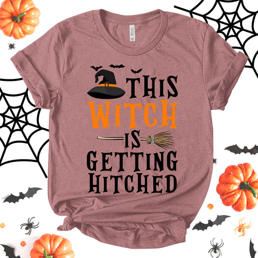 This Witch Is Getting Hitched Shirt, Witch Shirt, Funny Halloween Shirt, Funny Witch Shirt, Halloween Costume, Halloween Spooky Shirt, Broom Shirt, Bat Shirt, Holiday Shirt, Unisex T-shirt